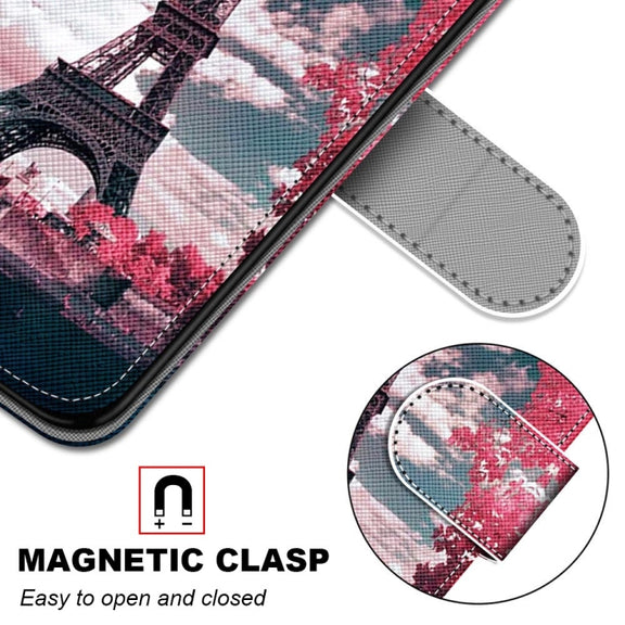 For OPPO A9 (2020) / A5 (2020) / A11X / A11 Coloured Drawing Cross Texture Horizontal Flip PU Leather Case with Holder & Card Slots & Wallet & Lanyard(Pink Flower Tower Bridge)
