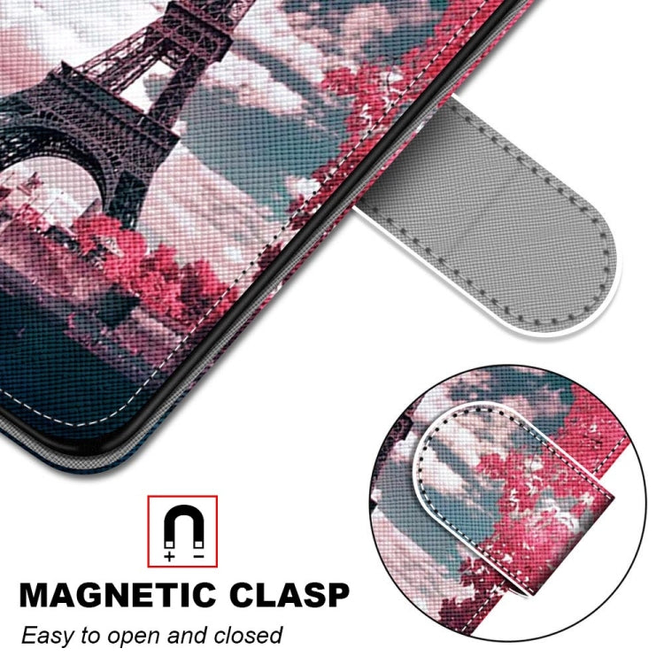 For OPPO A9 (2020) / A5 (2020) / A11X / A11 Coloured Drawing Cross Texture Horizontal Flip PU Leather Case with Holder & Card Slots & Wallet & Lanyard(Pink Flower Tower Bridge)