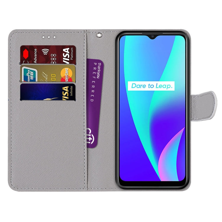 For OPPO Realme C15 / C12 / C25 / 7i (Global) / Narzo 20 / 30A Coloured Drawing Cross Texture Horizontal Flip PU Leather Case with Holder & Card Slots & Wallet & Lanyard(Slant Hat Blue Mirror Cat)