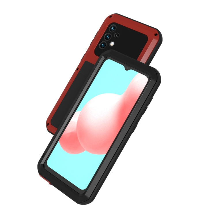 For Samsung Galaxy A32 5G LOVE MEI Metal Shockproof Water-resistant Dustproof Protective Case with Glass(Red)