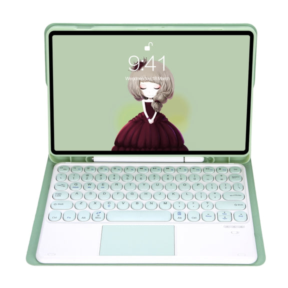 YT11B-A Detachable Candy Color Skin Feel Texture Round Keycap Bluetooth Keyboard Leather Case with Touch Control For iPad Air 4 2020 / Air 5 2022 / Pro 11 inch 2022 / 2021 / 2020 / 2018(Light Green)