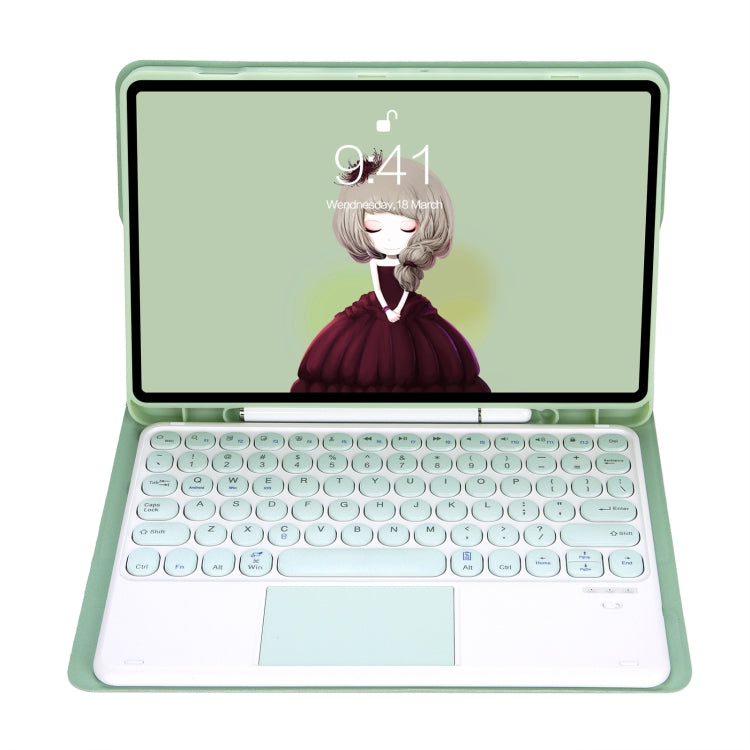 YT11B-A Detachable Candy Color Skin Feel Texture Round Keycap Bluetooth Keyboard Leather Case with Touch Control For iPad Air 4 2020 / Air 5 2022 / Pro 11 inch 2022 / 2021 / 2020 / 2018(Light Green)