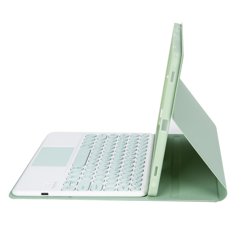 YT11B-A Detachable Candy Color Skin Feel Texture Round Keycap Bluetooth Keyboard Leather Case with Touch Control For iPad Air 4 2020 / Air 5 2022 / Pro 11 inch 2022 / 2021 / 2020 / 2018(Light Green)