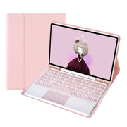 YT07B-A Detachable Candy Color Skin Feel Texture Round Keycap Bluetooth Keyboard Leather Case with Touch Control For iPad 9.7 inch 2018 & 2017 / Pro 9.7 inch / Air 2 / Air(Pink)