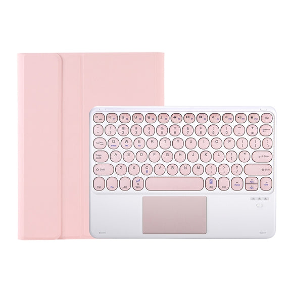 YT07B-A Detachable Candy Color Skin Feel Texture Round Keycap Bluetooth Keyboard Leather Case with Touch Control For iPad 9.7 inch 2018 & 2017 / Pro 9.7 inch / Air 2 / Air(Pink)
