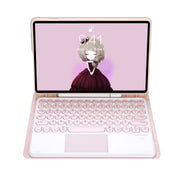 YT07B-A Detachable Candy Color Skin Feel Texture Round Keycap Bluetooth Keyboard Leather Case with Touch Control For iPad 9.7 inch 2018 & 2017 / Pro 9.7 inch / Air 2 / Air(Pink)