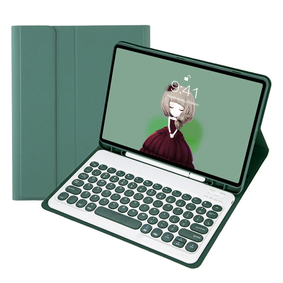 YT098B Detachable Candy Color Skin Feel Texture Round Keycap Bluetooth Keyboard Leather Case For iPad Air 11 2024 / 2025 / Air 4 10.9 2020 / Air 5 10.9 2022 (Dark Green)