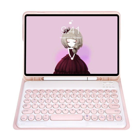 YT11B Detachable Candy Color Skin Feel Texture Round Keycap Bluetooth Keyboard Leather Case For iPad Pro 11 inch 2020 & 2018(Pink)