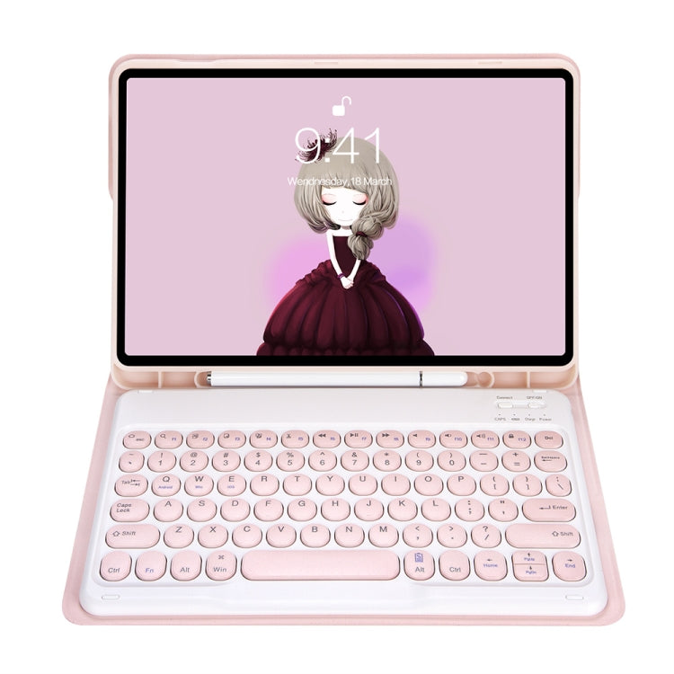 YT11B Detachable Candy Color Skin Feel Texture Round Keycap Bluetooth Keyboard Leather Case For iPad Pro 11 inch 2020 & 2018(Pink)