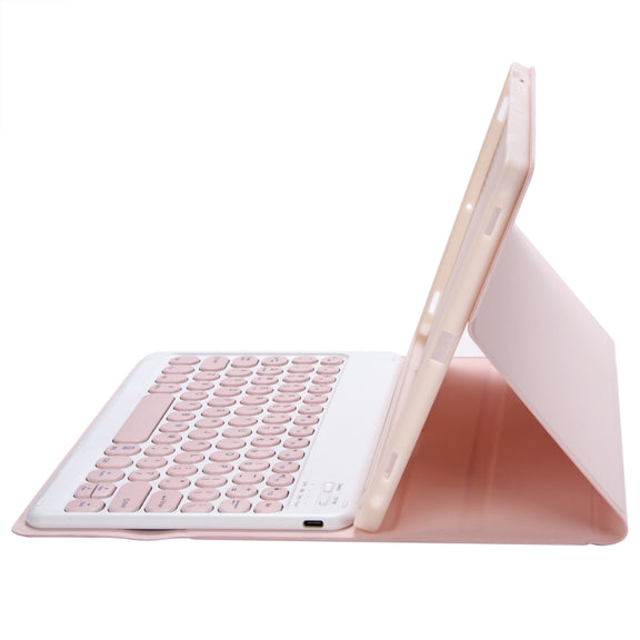 YT11B Detachable Candy Color Skin Feel Texture Round Keycap Bluetooth Keyboard Leather Case For iPad Pro 11 inch 2020 & 2018(Pink)