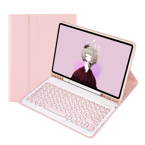 YT11B Detachable Candy Color Skin Feel Texture Round Keycap Bluetooth Keyboard Leather Case For iPad Pro 11 inch 2020 & 2018(Pink)
