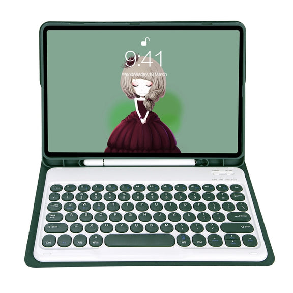 YT11B Detachable Candy Color Skin Feel Texture Round Keycap Bluetooth Keyboard Leather Case For iPad Pro 11 inch 2020 & 2018(Dark Green)