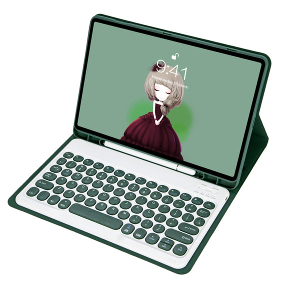 YT11B Detachable Candy Color Skin Feel Texture Round Keycap Bluetooth Keyboard Leather Case For iPad Pro 11 inch 2020 & 2018(Dark Green)