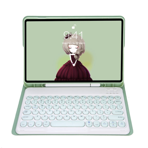YT07B Detachable Candy Color Skin Feel Texture Round Keycap Bluetooth Keyboard Leather Case For iPad 9.7 inch 2018 & 2017 / Pro 9.7 inch / Air 2 / Air(Light Green)