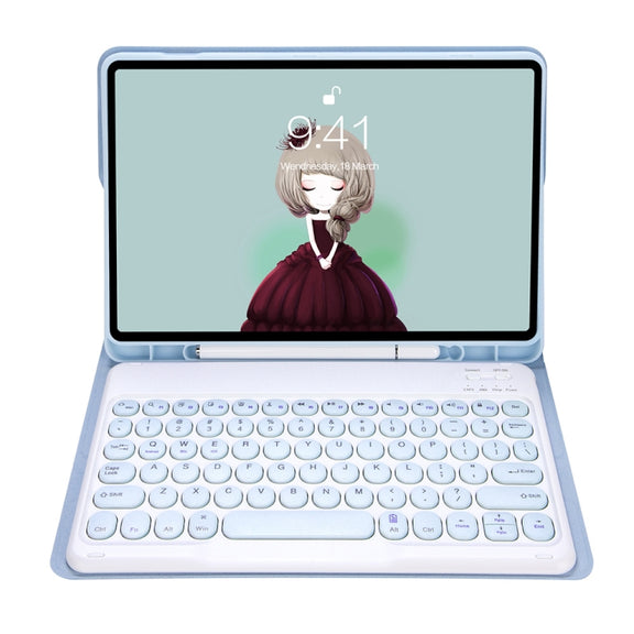 YT07B Detachable Candy Color Skin Feel Texture Round Keycap Bluetooth Keyboard Leather Case For iPad 9.7 inch 2018 & 2017 / Pro 9.7 inch / Air 2 / Air(White Ice)