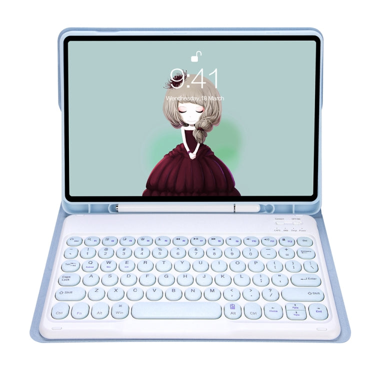 YT07B Detachable Candy Color Skin Feel Texture Round Keycap Bluetooth Keyboard Leather Case For iPad 9.7 inch 2018 & 2017 / Pro 9.7 inch / Air 2 / Air(White Ice)