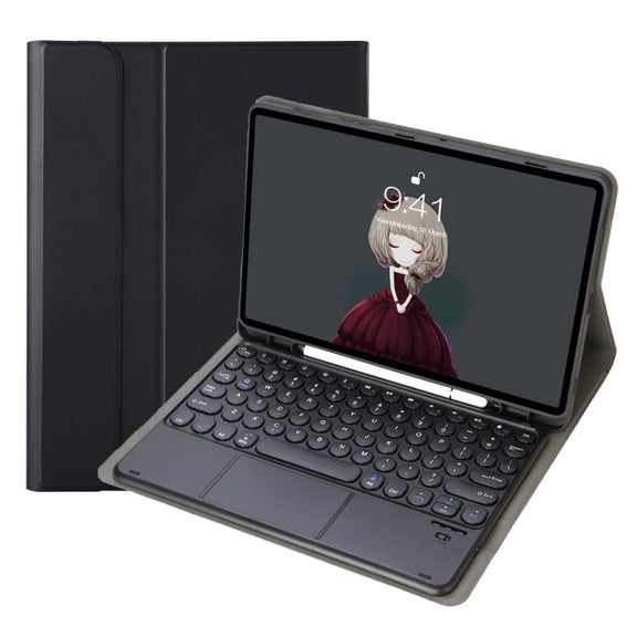YA098B-A Detachable Lambskin Texture Round Keycap Bluetooth Keyboard Leather Tablet Case with Touch Control & Pen Slot & Stand For iPad Air 5 / 4 10.9 inch 2020 / Pro 11 inch 2020 / 2018(Black)