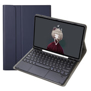 YA098B-A Detachable Lambskin Texture Round Keycap Bluetooth Keyboard Leather Tablet Case with Touch Control & Pen Slot & Stand For iPad Air 4 10.9 inch (2020) / Pro 11 inch (2020) & (2018)(Dark Blue)