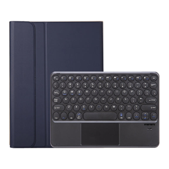 YA098B-A Detachable Lambskin Texture Round Keycap Bluetooth Keyboard Leather Tablet Case with Touch Control & Pen Slot & Stand For iPad Air 4 10.9 inch (2020) / Pro 11 inch (2020) & (2018)(Dark Blue)