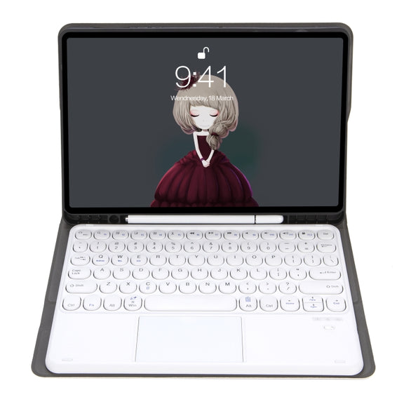 YA098B-A Detachable Lambskin Texture Round Keycap Bluetooth Keyboard Leather Tablet Case with Touch Control & Pen Slot & Stand For iPad Air 5 / 4 10.9 inch 2020 / Pro 11 inch 2020 / 2018(Gold)