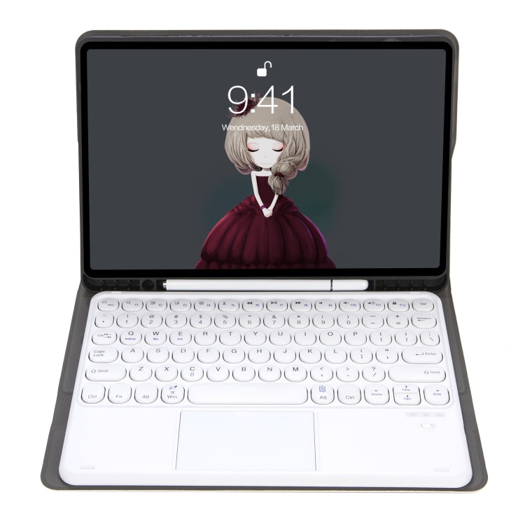 YA098B-A Detachable Lambskin Texture Round Keycap Bluetooth Keyboard Leather Tablet Case with Touch Control & Pen Slot & Stand For iPad Air 5 / 4 10.9 inch 2020 / Pro 11 inch 2020 / 2018(Gold)