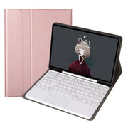 YA098B-A Detachable Lambskin Texture Round Keycap Bluetooth Keyboard Leather Tablet Case with Touch Control & Pen Slot & Stand For iPad Air 4 10.9 inch (2020) / Pro 11 inch (2020) & (2018)(Rose Gold)