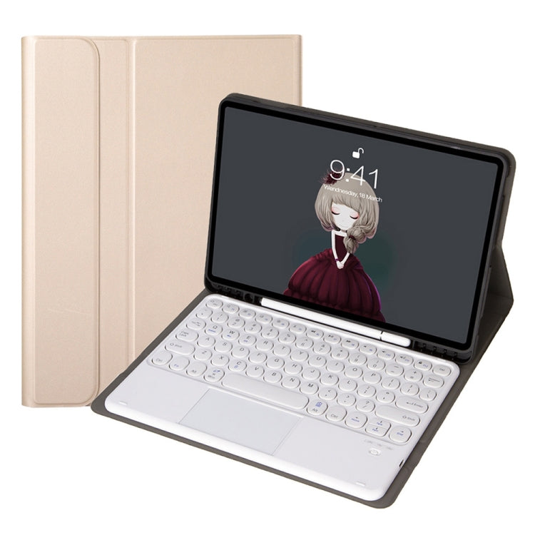 YA102B-A Detachable Lambskin Texture Round Keycap Bluetooth Keyboard Leather Tablet Case with Touch Control & Pen Slot & Stand For iPad 10.2 (2020) & (2019) / Air 3 10.5 inch / Pro 10.5 inch(Gold) - free shipping - PMC TechLife - Order now!