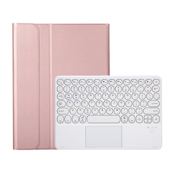 YA102B-A Detachable Lambskin Texture Round Keycap Bluetooth Keyboard Leather Tablet Case with Touch Control & Pen Slot & Stand For iPad 10.2 (2020) & (2019) / Air 3 10.5 inch / Pro 10.5 inch(Rose Gold)