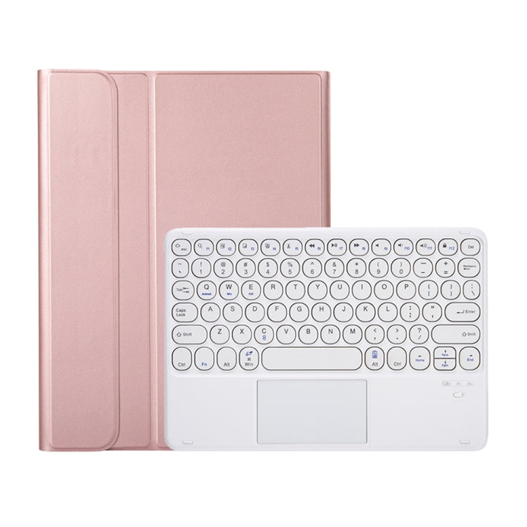 YA102B-A Detachable Lambskin Texture Round Keycap Bluetooth Keyboard Leather Tablet Case with Touch Control & Pen Slot & Stand For iPad 10.2 (2020) & (2019) / Air 3 10.5 inch / Pro 10.5 inch(Rose Gold)