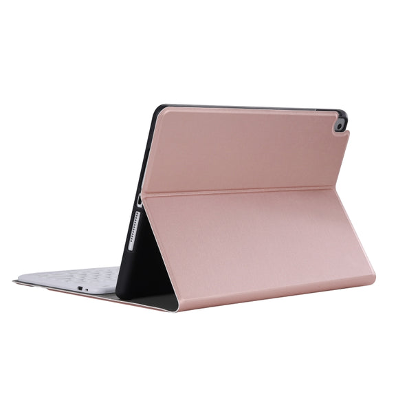 YA098B Detachable Lambskin Texture Round Keycap Bluetooth Keyboard Leather Tablet Case with Pen Slot & Stand For iPad Air 5 / 4 10.9 inch 2020 / Pro 11 inch 2020 / 2018(Rose Gold)