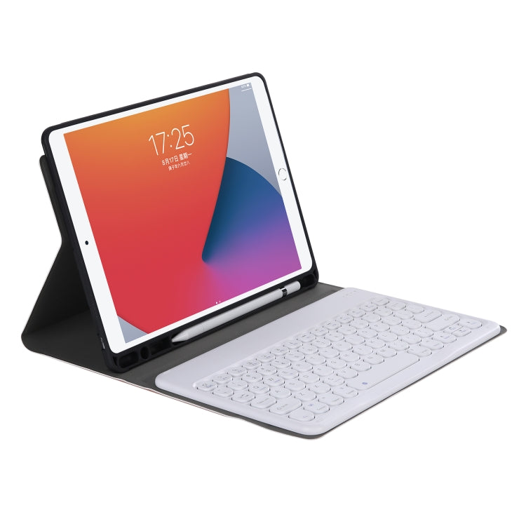 YA098B Detachable Lambskin Texture Round Keycap Bluetooth Keyboard Leather Tablet Case with Pen Slot & Stand For iPad Air 5 / 4 10.9 inch 2020 / Pro 11 inch 2020 / 2018(Rose Gold)