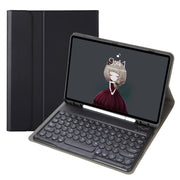 YA102B Detachable Lambskin Texture Round Keycap Bluetooth Keyboard Leather Tablet Case with Pen Slot & Stand For iPad 10.2 (2020) & (2019) / Air 3 10.5 inch / Pro 10.5 inch(Black)