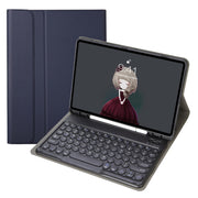 YA07B Detachable Lambskin Texture Round Keycap Bluetooth Keyboard Leather Tablet Case with Pen Slot & Stand For iPad 9.7 inch (2018) & (2017) / Pro 9.7 inch / Air 2 /Air(Dark Blue)