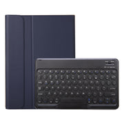 YA07B Detachable Lambskin Texture Round Keycap Bluetooth Keyboard Leather Tablet Case with Pen Slot & Stand For iPad 9.7 inch (2018) & (2017) / Pro 9.7 inch / Air 2 /Air(Dark Blue)