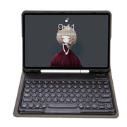 YA07B Detachable Lambskin Texture Round Keycap Bluetooth Keyboard Leather Tablet Case with Pen Slot & Stand For iPad 9.7 inch (2018) & (2017) / Pro 9.7 inch / Air 2 /Air(Dark Blue)