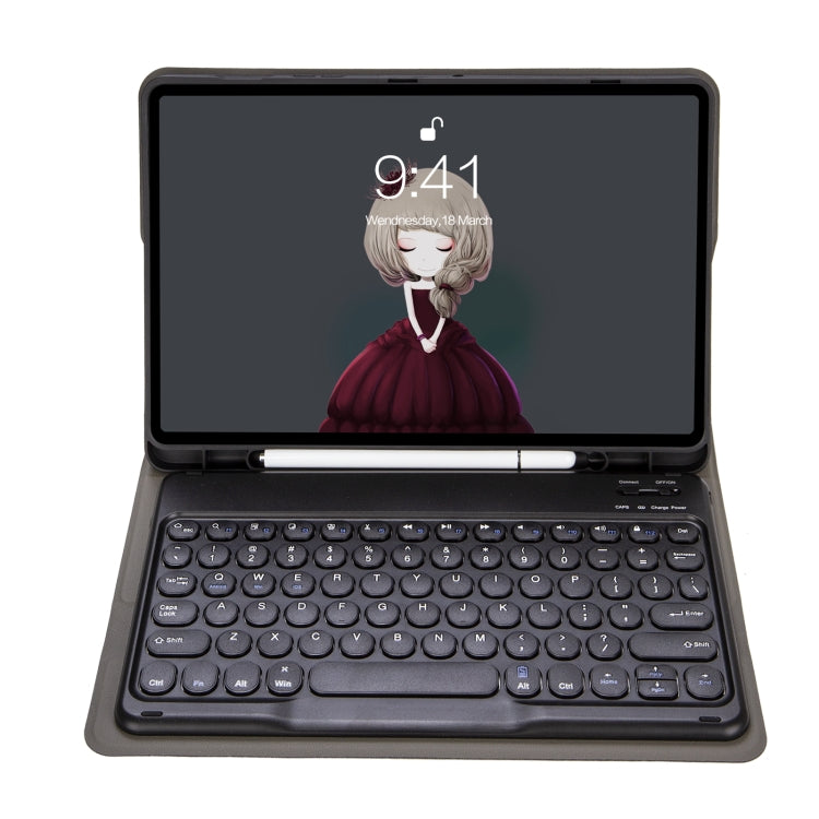 YA07B Detachable Lambskin Texture Round Keycap Bluetooth Keyboard Leather Tablet Case with Pen Slot & Stand For iPad 9.7 inch (2018) & (2017) / Pro 9.7 inch / Air 2 /Air(Dark Blue)