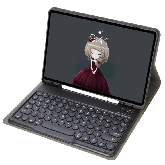 YA07B Detachable Lambskin Texture Round Keycap Bluetooth Keyboard Leather Tablet Case with Pen Slot & Stand For iPad 9.7 inch (2018) & (2017) / Pro 9.7 inch / Air 2 /Air(Dark Blue)