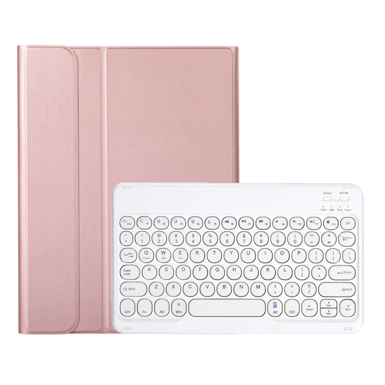 YA07B Detachable Lambskin Texture Round Keycap Bluetooth Keyboard Leather Tablet Case with Pen Slot & Stand For iPad 9.7 inch (2018) & (2017) / Pro 9.7 inch / Air 2 /Air(Rose Gold)