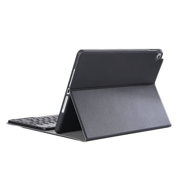 YA870B Detachable Lambskin Texture Round Keycap Bluetooth Keyboard Leather Tablet Case with Pen Slot & Stand For Samsung Galaxy Tab S7 T870 / T875 11 inch 2020(Black)
