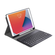 YA870B Detachable Lambskin Texture Round Keycap Bluetooth Keyboard Leather Tablet Case with Pen Slot & Stand For Samsung Galaxy Tab S7 T870 / T875 11 inch 2020(Black)