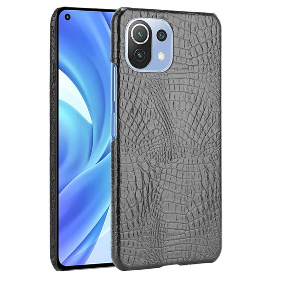 For Xiaomi Mi 11 Lite Shockproof Crocodile Texture PC + PU Case(Black)