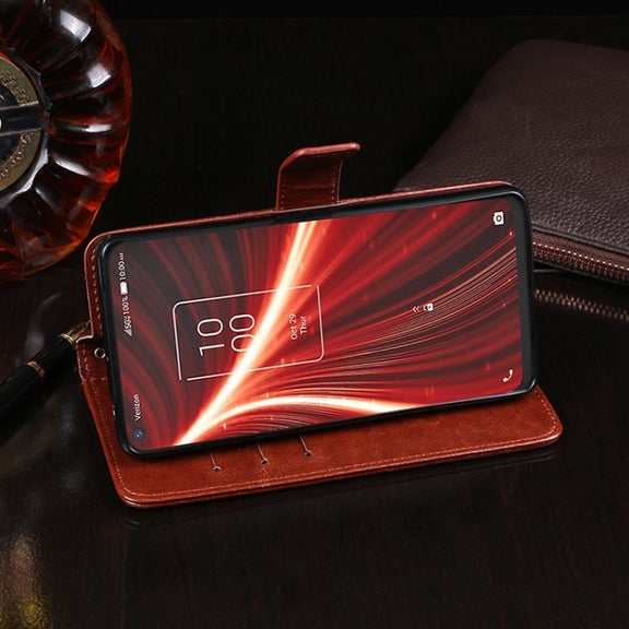 For TCL 10 5G UW idewei Crazy Horse Texture Horizontal Flip Leather Case with Holder & Card Slots & Wallet(Brown)