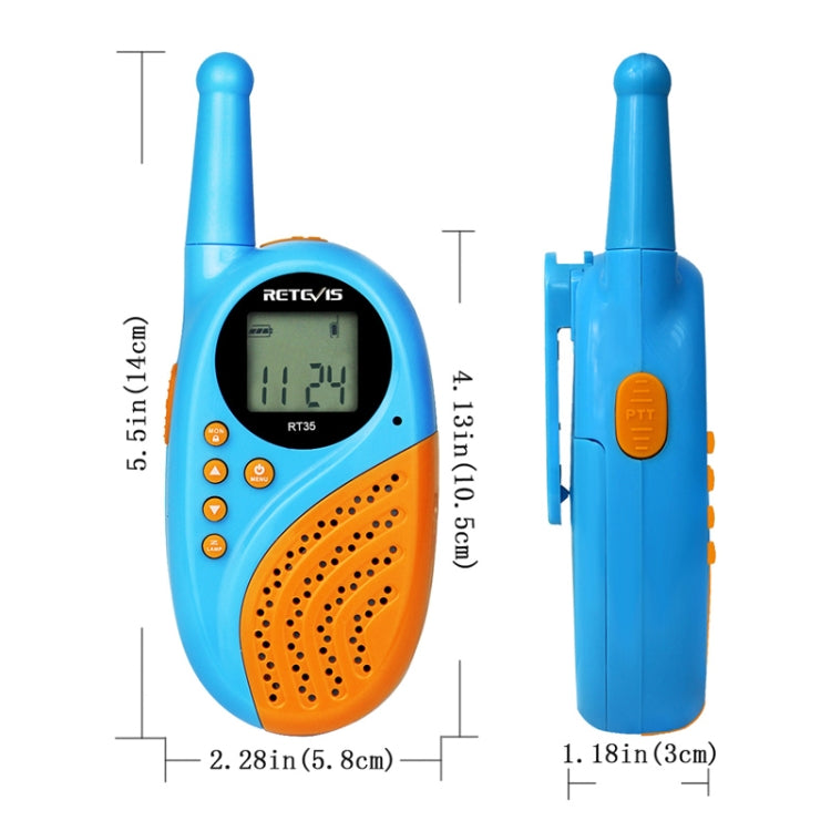 1 Pair RETEVIS RT-35 0.5W US Frequency 462.550-467.7125MHz 22CHS Children Handheld Walkie Talkie(Blue)