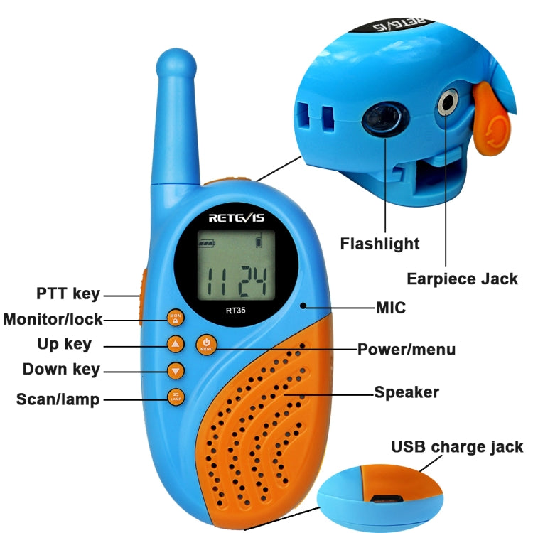 1 Pair RETEVIS RT-35 0.5W US Frequency 462.550-467.7125MHz 22CHS Children Handheld Walkie Talkie(Blue) - free shipping - PMC Jewellery - Order now!