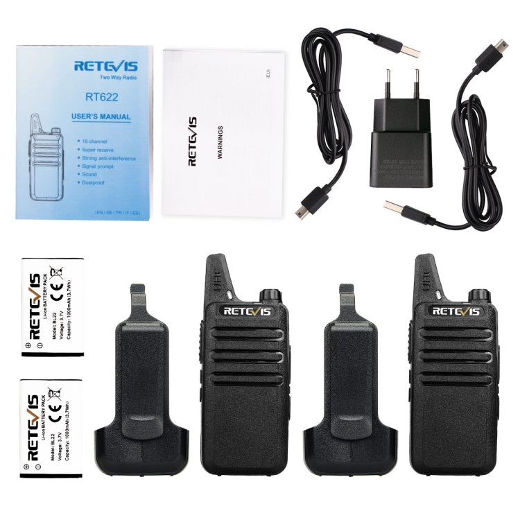 1 Pair RETEVIS RT622 EU Frequency 400-480MHz 16CHS Two Way Radio Handheld Walkie Talkie, EU Plug(Black) - free shipping - PMC Jewellery - Order now!