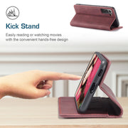 For Samsung Galaxy S21 FE CaseMe 013 Multifunctional Horizontal Flip Leather Case, with Card Slot & Holder & Wallet(Wine Red)