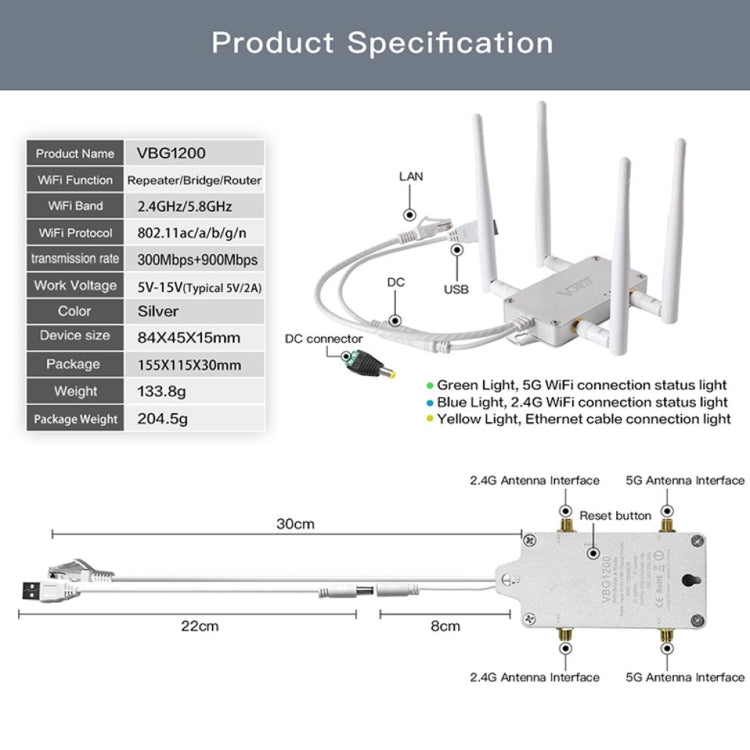 VONETS VBG1200 300Mbps+900Mbps Dual Band Wireless Router Repeater WIFI Base Station with 4 Antennas - free shipping - PMC Jewellery - Order now!