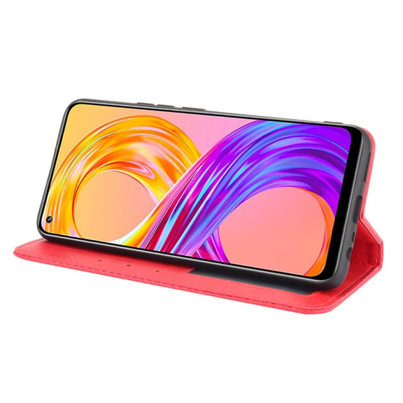 For OPPO Realme 8 4G / Realme 8 Pro 4G Magnetic Buckle Retro Crazy Horse Texture Horizontal Flip Leather Case with Holder & Card Slots & Photo Frame(Red)