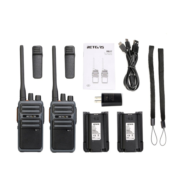 1 Pair RETEVIS RB17 462.5500-462.7250MHz 16CHS FRS License-free Two Way Radio Handheld Walkie Talkie, US Plug(Black)
