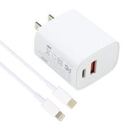 U087 20W USB-C / Type-C + USB Ports Charger with 100W Type-C to 8 Pin Fast Charging Cable 1m, US Plug